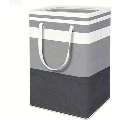 Grands paniers à linge, paniers à linge pliables et autoportants avec poignées, panier à rayures noires et grises. (1/5)