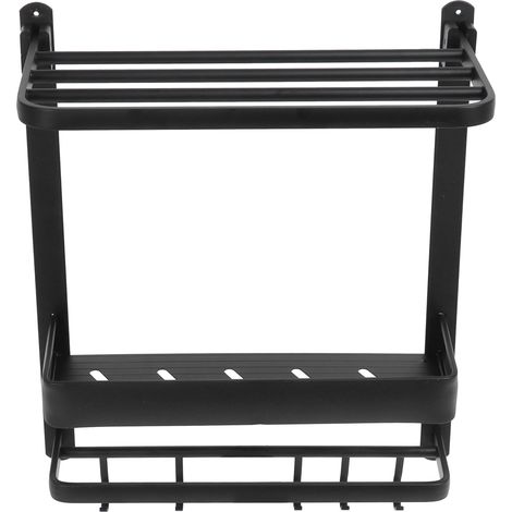 Multifunktionales schwarzes Badezimmerregal mit abnehmbarem Handtuchhalter und Haken für das Badezimmer zu Hause (1/5)
