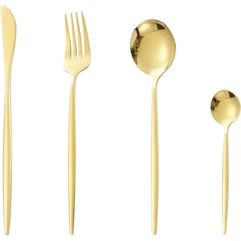 Geschenkset mit 12 feinen und glänzenden portugiesischen Edelstahl-Besteckteilen, bestehend aus Messer, Gabel und Löffel aus Edelstahl 410, sowie einem 4-teiligen vergoldeten Set 3 (1/5)