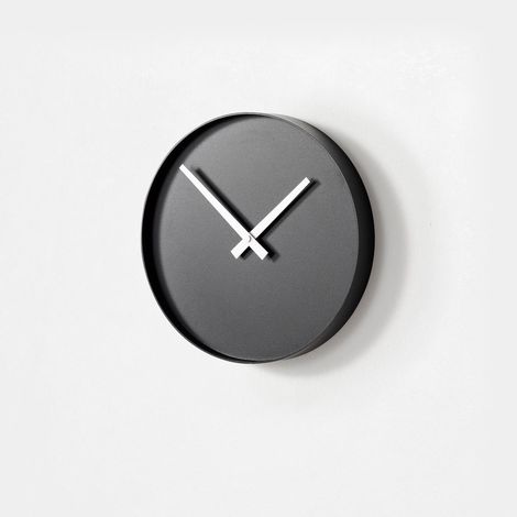 Runde Wanduhr 25 cm aus Metall, modernes Design Tokei - Schwarz