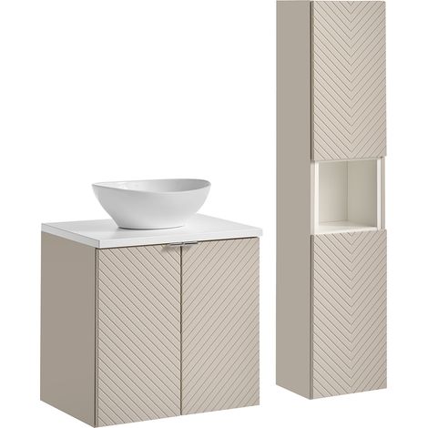 Badmöbel Set 2-teilig in Beige und weiß mit 60 cm Waschtisch VERACRUZ-56 (1/5)