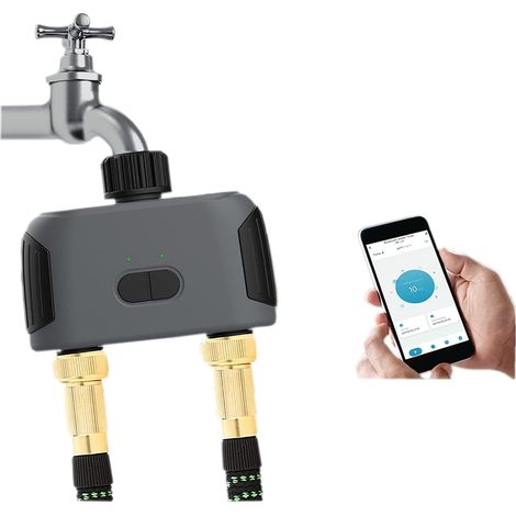 WiFi-Bewässerungstimer, intelligenter Bewässerungstimer für Gartenschläuche, automatisches Bewässerungssystem mit WiFi-Hub, APP-Steuerung, funktioniert mit Alexa und Google Assistant, 2 Ausgänge