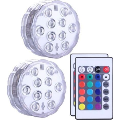 LAN Lumières LED submersibles avec télécommande et piles, éclairage multicolore étanche pour piscine, base, spa, aquarium, étang, jacuzzi, décoration, fête, lot de 2