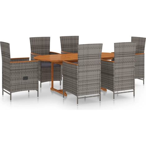 Maison Exclusive - 7-tlg. Garten-Essgruppe Poly Rattan Grau