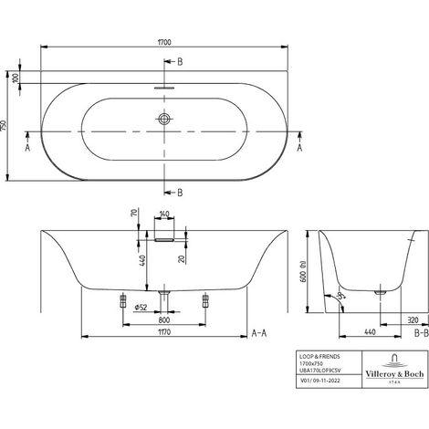 Villeroy & Boch A170LOF9CS00VRW Paroi avant BW Loop&Friends OVAL 1700x