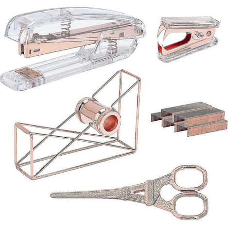 Kit de fournitures de bureau comprenant un dévidoir de ruban adhésif, une agrafeuse et une agrafeuse standard 24/6 en laiton. Idéal pour la maison, l'école et le bureau. (1/5)