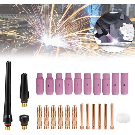 Kit Torche 26Pcs Tig Accessoire Soudage Pour Poste a Souder Buse Tig WP 17/18/26 TIG Torche Soudage,Accessoires de Soudage TIG avec Buse en céramique à Collet Corps Capuchon Arrière