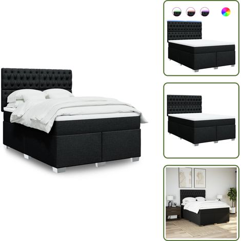 Cabecero ajustable - vidaXL Cama box spring con colchón tela negro 160x200 cm - Cama de muelles