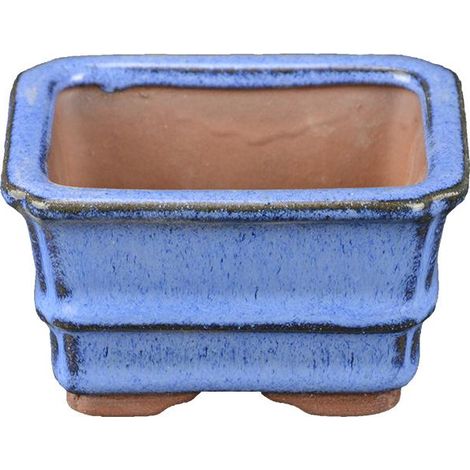 Vaso per bonsai rettangolare in gres smaltato blu 7x5,5x4 cm - SF16