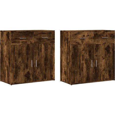 2 Stk. Sideboard/Anrichte/Buffet Räuchereiche 79x38x80 cm Holzwerkstoff LXWW432067 (1/5)
