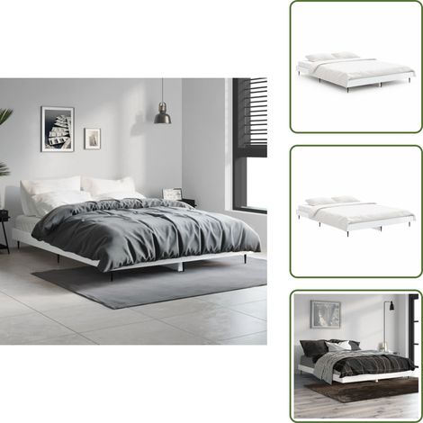 Cama de madera contrachapada - vidaXL Estructura de cama madera de ingeniería blanco brillo 135x190cm - Cama de metal