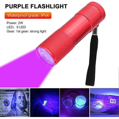Lampe torche UV miniature portable à 9 LED, lumière violette antidérapante, détecteur de billets UV avec rétroéclairage 395 nm.