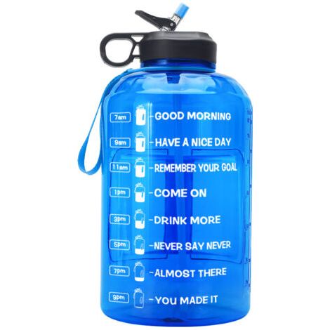 Bouteille d'eau grande capacité 3,7 l avec hydratation et temps motivant Bleu (1/4)