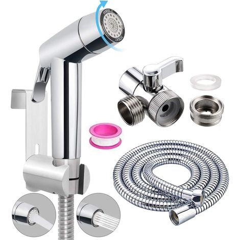 Bidet-Toilettenbrause – Warmwasser-Bidetaufsatz aus Edelstahl für Waschbecken oder Toilette, inkl. 59-Zoll-Edelstahlschlauch und Bidetzubehör