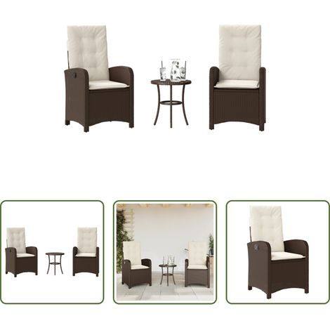 vidaXL Relaxsessel - 3-tlg. Bistro-Set mit Kissen Braun Poly Rattan (1/5)