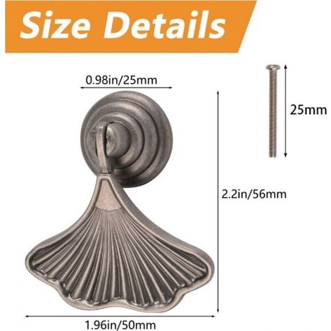 Ginkgo poignée en forme de feuille, 4 pièces ANTIQUE NICKEL pendentif pull hand, quincaillerie tiroir simple trou Zinc poignée en alliage pour armoi (1/3)