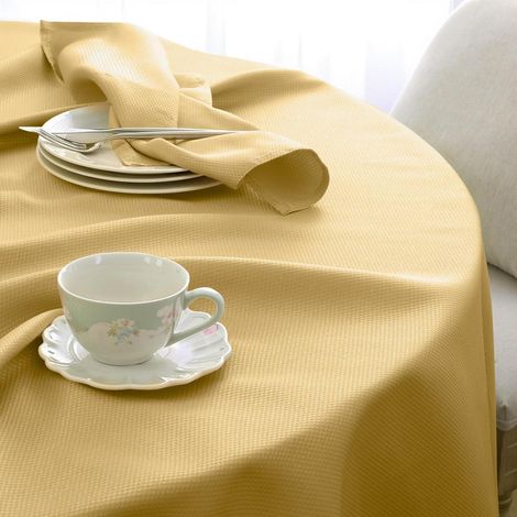 Runde Tischdecke 160cm Gold abwaschbar Jacquard geometrisch fleckschützend