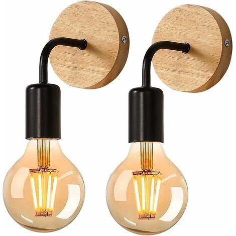 SABIR Applique Murale Rétro 2 Pack , Lampe Murale en bois, Éclairage Mural Métal Vintages, pour salon, chambre à coucher, décoration industrielle (1/5)