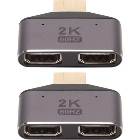 Lot de 2 adaptateurs HDMI mâle vers femelle, 2K 60 Hz, 1 entrée, 2 sorties mâle vers double femelle, avec voyant lumineux, prolongateur HDMI pour TV et ordinateurs portables (1/5)