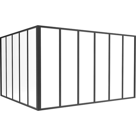 Vetrata angolare L180 x L150 x H105 in Alluminio termolaccato Stile atelier Nero - BAYVIEW