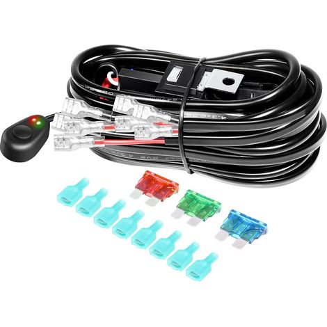 Câblage à Barres Lumineuses LED Faisceau de Fil avec 12V 16AWG 40A Relais et Interrupteur, 4 Phares Peuvent être Connectés, Câble pour Rampe Projecteur LED ATV Camion Tout-Terrain Voiture (1/5)