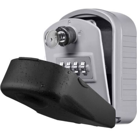 Secure Key [New Generation] Large Outdoor Key Safe with 4 Codes and Emergency Keys, Waterproof and Rustproof, Wall Mounted Key Box for School, Office, Factory (Grey) (1/5)