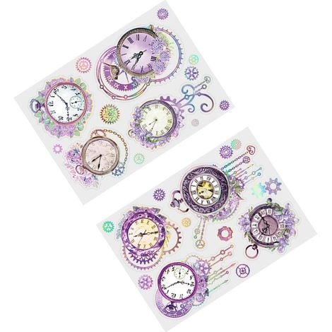 Autocollants DIY Planner Kit 2 Autocollants Horloge Fleurs Papier Violet 8g Adhesion Forte Decoration Journal Album Enveloppe (1/5)