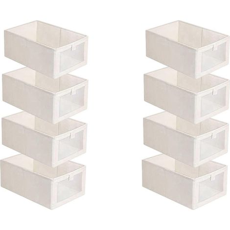 Set mit 8 beigefarbenen Aufbewahrungsboxen zur Organisation von Kleidung, Jeans und Schränken. (1/5)