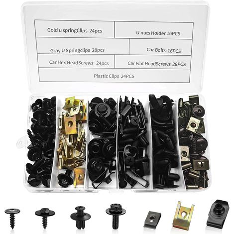 Paquete de 160 tornillos para chapa metálica - Kit de tornillos para carrocería - Clips de fijación metálicos tipo U - Para carrocería de automóviles (1/5)