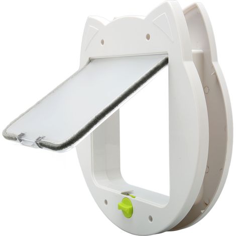 Chatière pour animaux de compagnie avec verrouillage à 4 positions, silencieuse et résistante aux intempéries, pour chambre à coucher et bac à litière, blanche. (1/5)