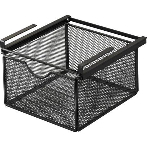 Panier Coulissant Suspendu, Organisateur de Rangement Métallique, Tiroir de Cuisine sans Perçage, Corbeille de Rangement Coulissante, pour Bureau, Cuisine, Placard et Salle de Bain