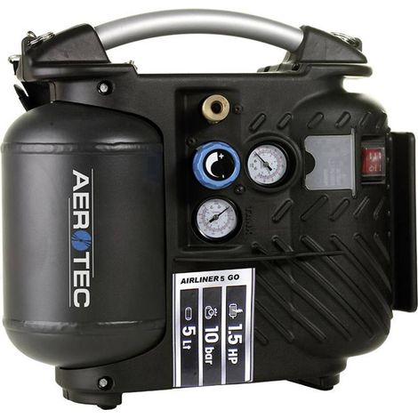 Compresseur pneumatique 5 l – Débit 200 l/min – Pression 10 bar – Moteur 1 cylindre sans huile – Construction compacte et légère – Aerotec (1/7)