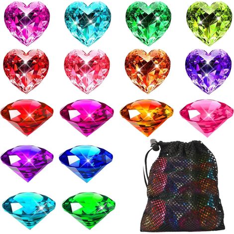 16 Pieces 4cm Kids Diving Gems Colorful Gemstones Diving Toy Heart Color Diamond Gems for Diving Games, Treasure Hunt (Colorful-A) (1/5)