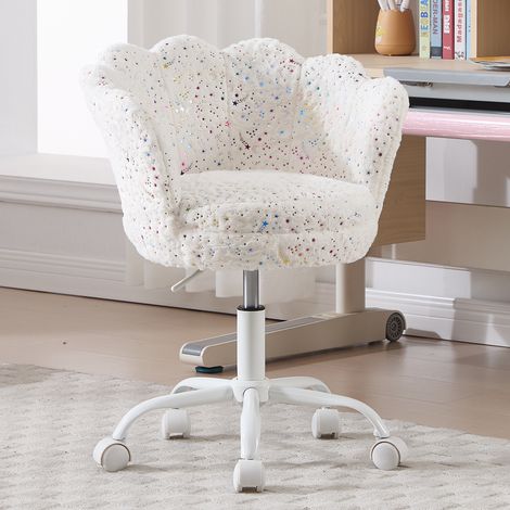 Wahson Chaise de Bureau pour Enfants, Fauteuil de Bureau Enfant Fille, Coussin Fausse Fourrure, Chaise Enfant Confortable, Blanc