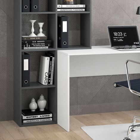 Scrivania con ripiani Mara, Bianco/antracite, 166.8 x 59 cm, Vicco