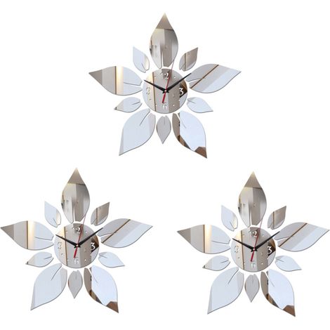 3x Acryl-Spiegelmaterial, einseitig, moderner Stil, Wandaufkleber, Wanduhren, Quarz-Wanddekoration, Uhren, Silber