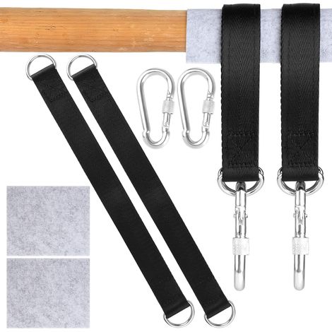 2 x Swing Mounts, 30 cm Hammock Strap, Black Attachment for Hammock, Carabiner Strap with 2 Carabiners, 2 Protective Mattresses and 1 Storage Bag for Swings, Hammocks (1/5)