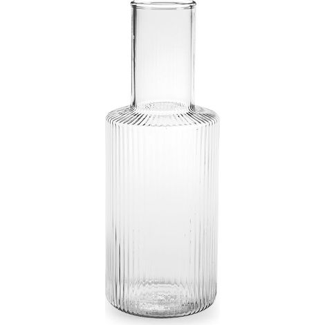H&H Bottiglia Epoque in Vetro Trasparente Rigato, Capacità 0,85L, Elegante e Versatile, Idonea al Lavaggio in Lavastoviglie