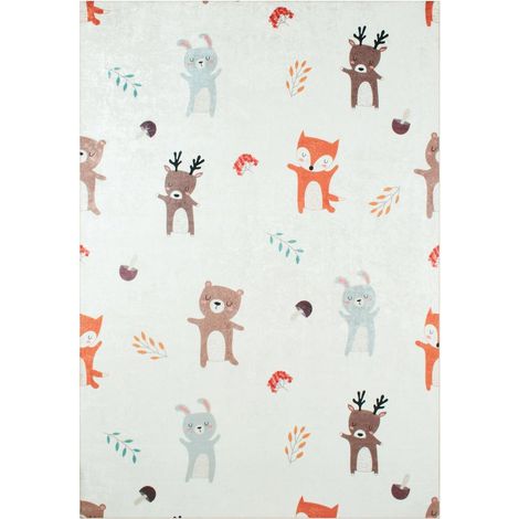 Tapis enfant tissé 80x150 crème rectangle motif animaux FORET