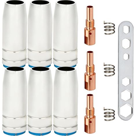 MB25 25AK MIG Buse contact de soudage Kit d'accessoires pour torche de soudage MIG/MAG 6 buses à gaz, 3 porte-buses, 3 ressorts et 1 clé (1/5)
