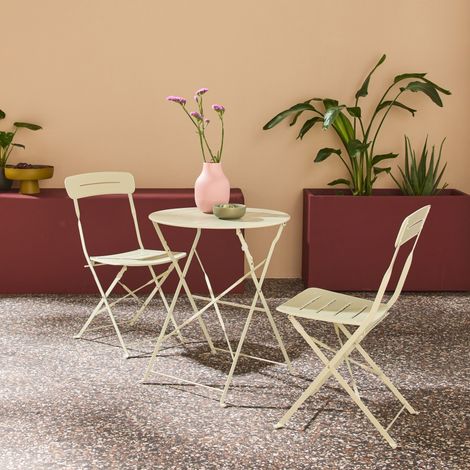 Table de jardin bistrot pliante ronde acier + 2 assises vert - Balconea