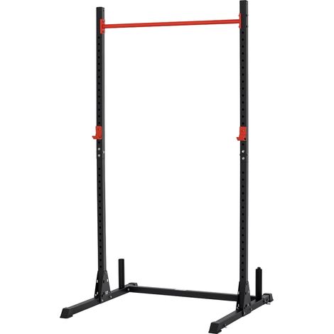 Squat rack - HOMCOM - réglable 32 niveaux, crochet, barre de traction, base antidérapante - acier - 117,5x122x226cm - noir (1/5)