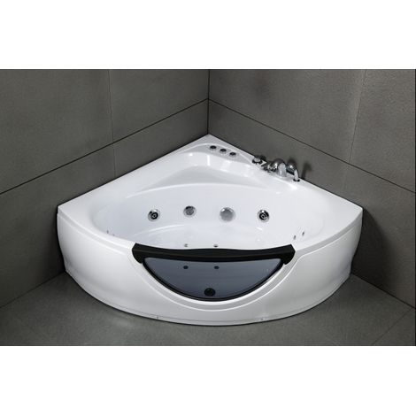 Sanitaire – Baignoire d'angle balnéo 135x135cm – 6 hydrojets – Acrylique avec hublot en verre – Chromothérapie 7 couleurs – Pompe 750W (1/5)
