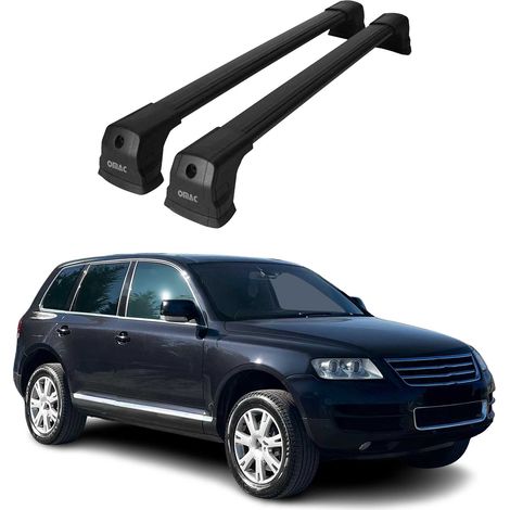 OMAC Barres de toit compatibles avec VW Touareg I 2002-2010 – 2 barres – Antivol inclus – Aluminium Noir