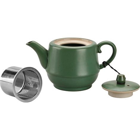 Théière en Céramique de Style Rural avec Infuseur en Acier Inoxydable 450 ml - Théière en Porcelaine pour Thé en Fleurs et Thé en Vrac (Vert) (1/5)