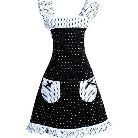 mignon style princesse Dots Motif Falbala Décor femmes tablier de cuisson de la cuisine avec 2 poches bowknot (noir + blanc) (1/5)