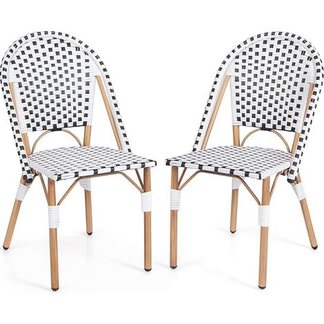 French Bistro Chair Set of 2 Outdoor Armless Dining Chairs (1/5)