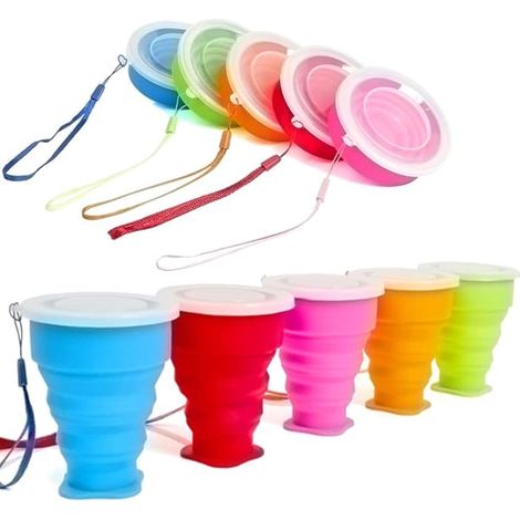 Mug pliable en silicone avec couvercle - Mug portable et pliable pour les voyages, le camping et la randonnée Étanche et réutilisable (lot de 5) (1/5)