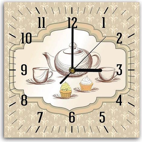 Horloge Murale Décor Thé et Pâtisseries pour Cuisine Vintage - 50 x 50 cm (1/5)