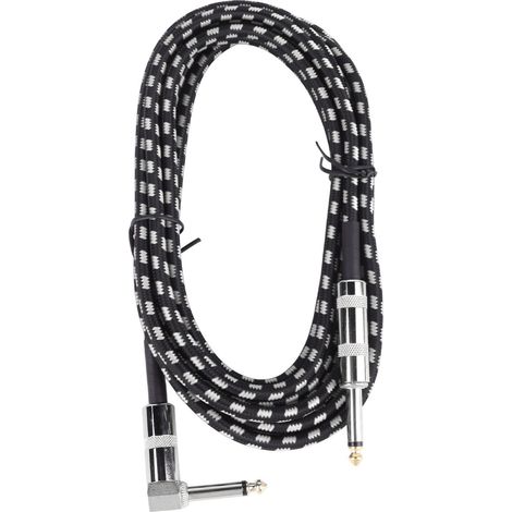 Câble de guitare avec âme en cuivre pour la réduction du bruit et une bonne transmission câble de guitare/basse coudé coloris noir et blanc 3 mètres/9,8 pieds. (1/5)